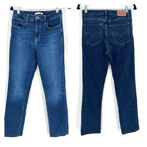 Levis Womens Stretch H Rise Straight Jeans Blue Denim Medium Wash Size 6 size 29